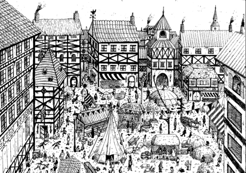 Medieval Village Coloring Page